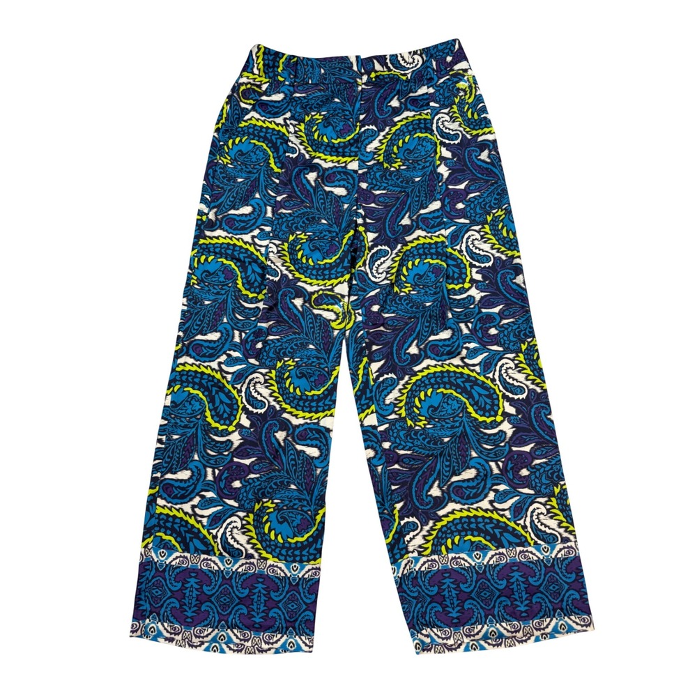 Ella Rafaella Wide Leg Pants‎ Womens 12P Malibu Blue NWT Paisley Ikat PRBMD015